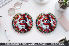 Snowman Car Coaster Sublimation|Christmas Coaster PNG Design Product Image 1