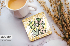 Love Shamrock Bow Square Coaster PNG Sublimation Design Product Image 1