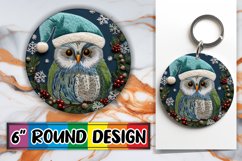 Winter Owl Round Design Holiday Embroidery Keychain Product Image 1