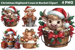 Christmas Highland Cows In Bucket Clipart PNG Product Image 1