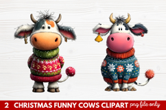 Funny Christmas Cows Clipart | Cute Holiday Farm Animal Product Image 1