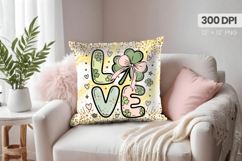 Love Shamrock Bow Pillow PNG Sublimation Design Product Image 1