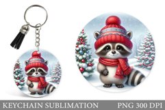 Cute Raccoon Keychain Design. Raccoon Christmas Keychain Product Image 1
