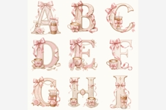 Coquette Coffee Alphabet PNG Bundle, A-Z Pink Bow Letters Product Image 5