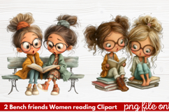 Bench friends Women reading Clipart Product Image 1