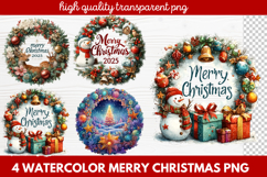 4 Watercolor Merry Christmas PNG | Festive Holiday Product Image 1