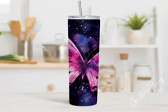 Watercolor Pink Butterfly Tumbler Wrap PNG Product Image 3