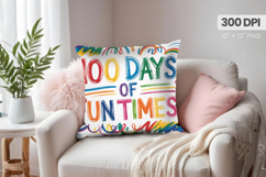 100 days of school Pillow Design, Teacher PNG Sublimation Product Image 1