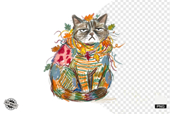Quirky Funny Autumn Cat Clipart Product Image 1