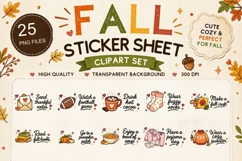 Fall Sticker Sheet Clipart Bundle | 25 PNG Files, Autumn Product Image 1