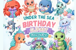 Under The Sea Birthday Clipart PNG, 12 Cute Ocean Animal Product Image 1
