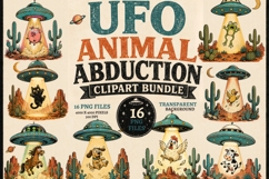 UFO Animal Abduction Clipart Bundle | Funny Retro Alien PNG Product Image 1