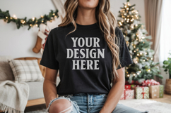 Bella Canvas 3001 Black Christmas Shirt Mockup, Trandy Mocku Product Image 1