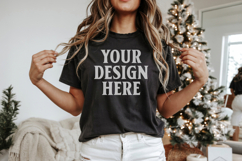 Christmas Bella Canvas 3001 Black Shirt Mockup ,Trandy Mock Product Image 1