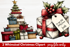 2 Whimsical Christmas Clipart | Cute Holiday PNG Set Product Image 1