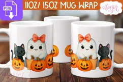 Cute Halloween mug wrap PNG, Cute ghost and pumpkins png Product Image 2