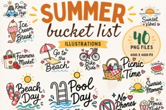 Summer Bucket List Clipart PNG, 40 Summer Activity Product Image 1