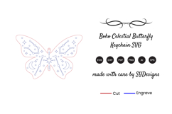 Boho Celestial Butterfly Keychain SVG - Laser Cut File Product Image 2