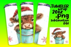 Cute Watercolor Christmas Cow Tumbler Wrap - 20oz Sublimatio Product Image 1