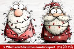2 Whimsical Christmas Santa Clipart | Cute Santa PNG Product Image 1