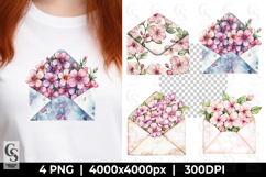 Floral Envelope with Flowers Clipart Sublimation PNG Product Image 1