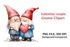 Watercolor Valentine couple gnome clipart, watercolor png Product Image 1
