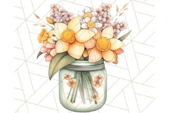 Flowers in Glass Jars PNG, Rustic Floral Watercolor Clipart Product Image 5