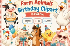 Farm Animals Birthday Clipart Bundle | 15 PNG Files Product Image 1
