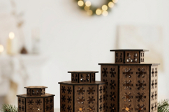 Laser Cut Christmas Lantern Wooden Snowflake Tealight Lamps Product Image 8