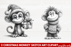 Christmas Monkey Sketch Art Clipart | Hand-Drawn Holiday Product Image 1