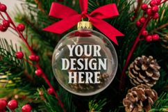Acrylic Christmas Ornament Mockups | Clear Round Holiday Product Image 1