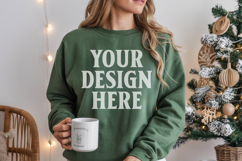 Comfort Colors 1566 Light Green Sweatshirt Mockup Real Model Product Image 1