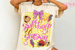 Softball Bow Png, Game Day Softball PNG, Floral Softball Bow Product Image 3