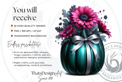Floral Coquette Pumpkins and Daisies PNG with bows Cliparts Product Image 2