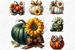 Floral Coquette Pumpkins and Daisies PNG with bows Cliparts Product Image 4