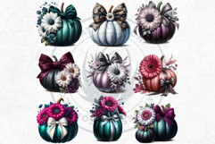 Floral Coquette Pumpkins and Daisies PNG with bows Cliparts Product Image 9