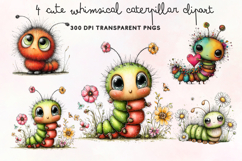 Cute Whimsical Caterpillar Clipart PNG Product Image 1
