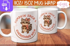 Pumpkin spice lover mug wrap sublimation, Fall Raccoon mug Product Image 2