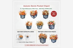 Autumn Denim Pocket Clipart Bundle | Fall Floral Pocket PNG Product Image 4