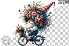 Floral Crown Gnome Rides A Bike Sublimation Clipart Design Product Image 1