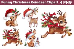 Funny Christmas Reindeer Clipart PNG Product Image 1
