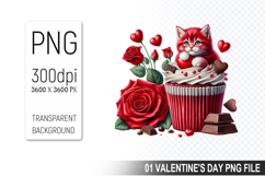 Cupcake With Cat, Valentine&#039;s Digital Clipart PNG File Product Image 1