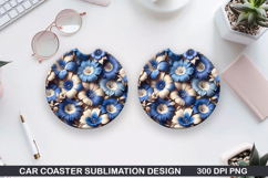 Flowers Car Coaster Sublimation| Flowers Coaster PNG Design Product Image 1