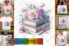 Whimsical TSHIRT PNG Designs, Book and flower Product Image 1