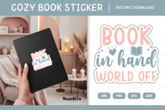 Printable Cozy Book Lover Sticker | Book In Hand World Off Product Image 1