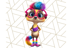Funky Safari Animals PNG Clipart With Rainbow Hair, Cute Png Product Image 5