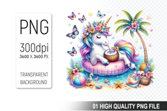 Summer Cute Unicorn Clipart PNG | Summer Digital Download Product Image 1