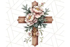 Faith Cross PNG with Flowers, Watercolor Religious Art Print Product Image 5
