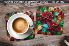 Poinsettias Coaster Sublimation, Christmas Coaster PNG Product Image 1