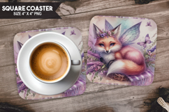 Cute Fox, Fantasy &amp; Whimsy, Buffalo Plaid Square Coaster PNG Product Image 1